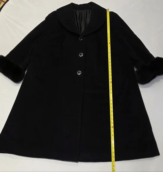 Cinzia Rocca By Rodel Black Winter Wool Coat w Fox Fur Trim Cuffs IT46/ US 16 - Picture 14 of 17